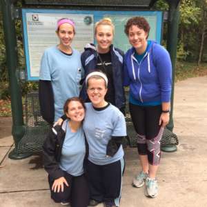 image may contain: 5 young women from IU Students for Life at the Walk 4 Life 2016