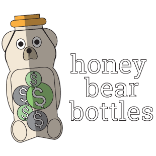 image may contain: honey bear bottle with depiction of coins inside with "honey bear bottles"