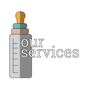 image may contain: baby bottle with "our services". Support for pregnant women and parents.